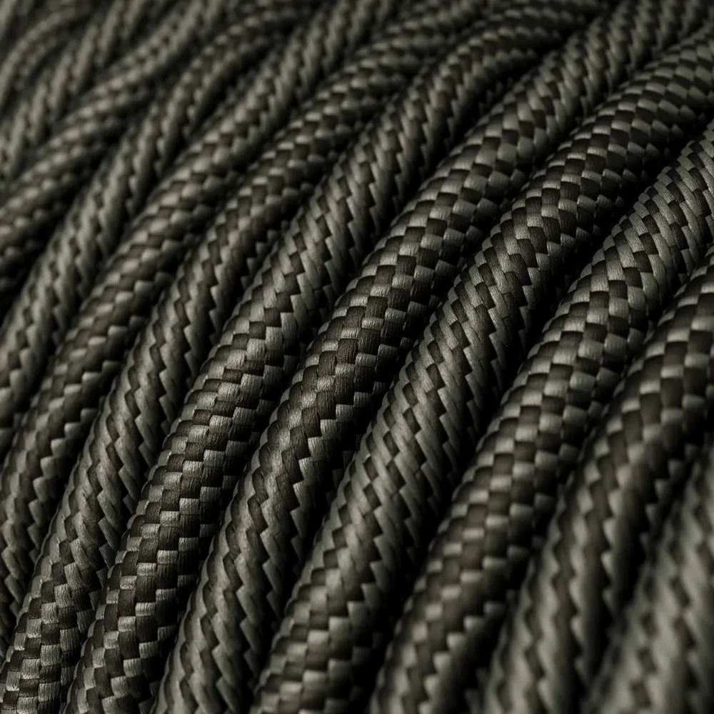 Câble électrique rond Vertigo HD gainé de tissu noir optique et gris ERM67