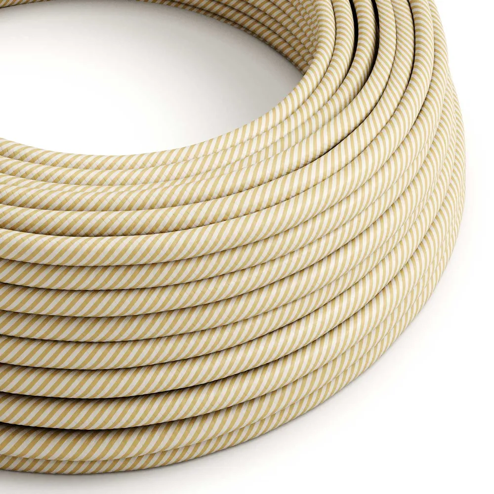 Câble électrique rond Vertigo HD recouvert de tissu rayé fin crème et noisette ERM53