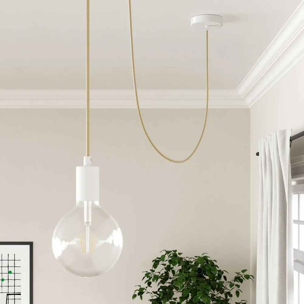 Câble électrique rond Vertigo HD recouvert de tissu rayé fin crème et noisette ERM53