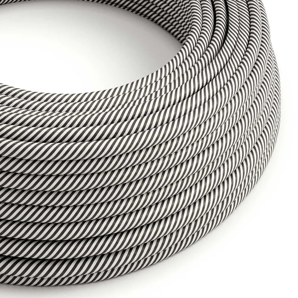 Câble Électrique Rond Vertigo HD recouvert de tissu Blanc et Ardoise ERM37