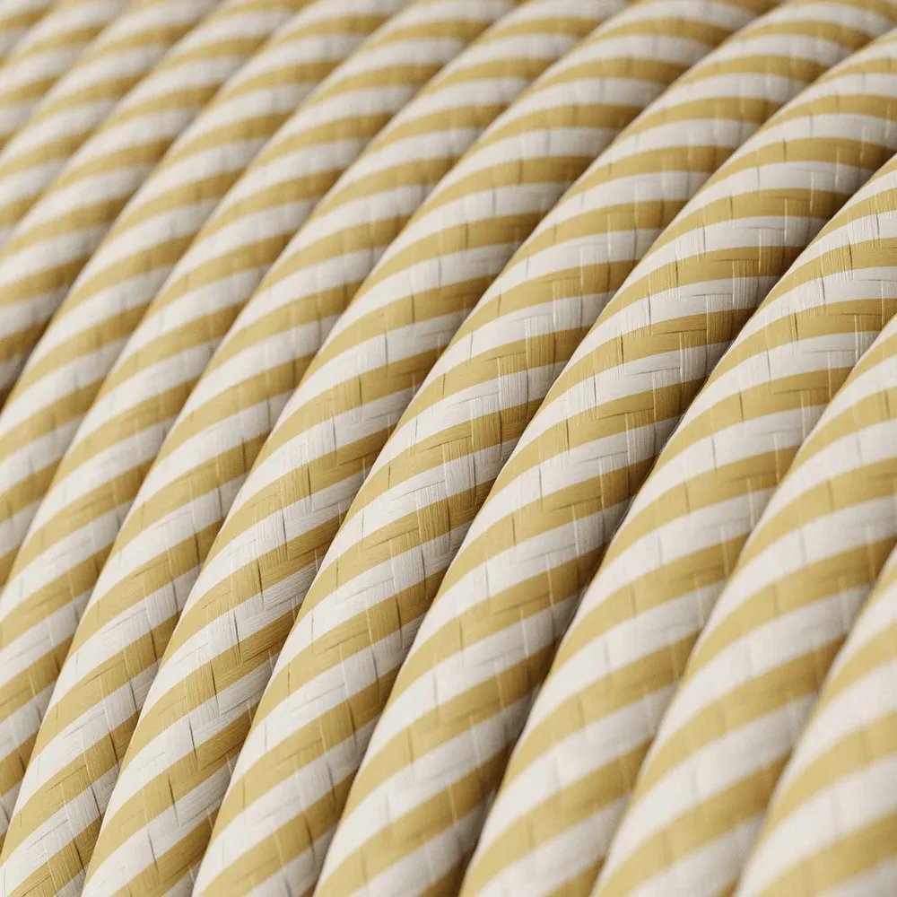 Câble électrique rond Vertigo HD recouvert de tissu rayé fin crème et noisette ERM53