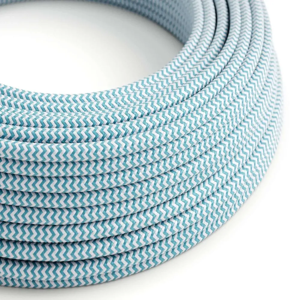 Câble électrique résistant aux UV pour extérieur rond gainé de tissu Turquoise zig-zag SZ11 - compatible avec Eiva Outdoor...