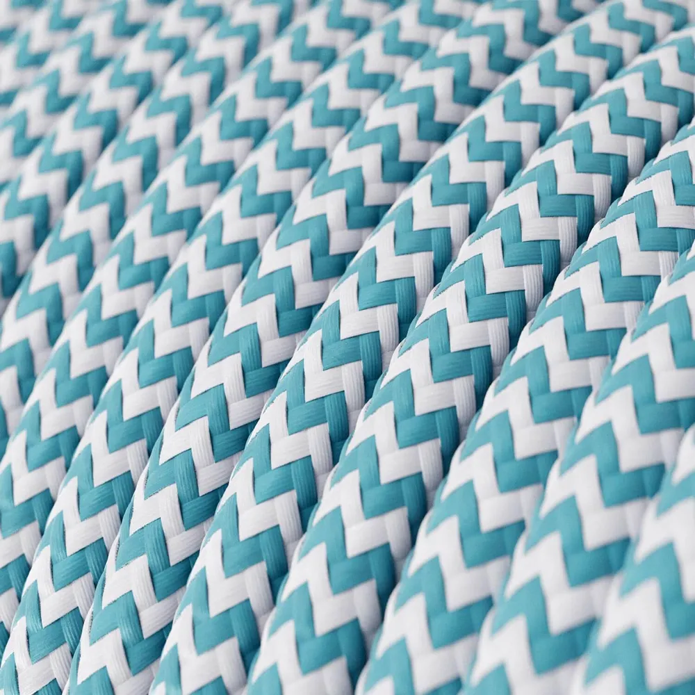 Câble électrique résistant aux UV pour extérieur rond gainé de tissu Turquoise zig-zag SZ11 - compatible avec Eiva Outdoor...