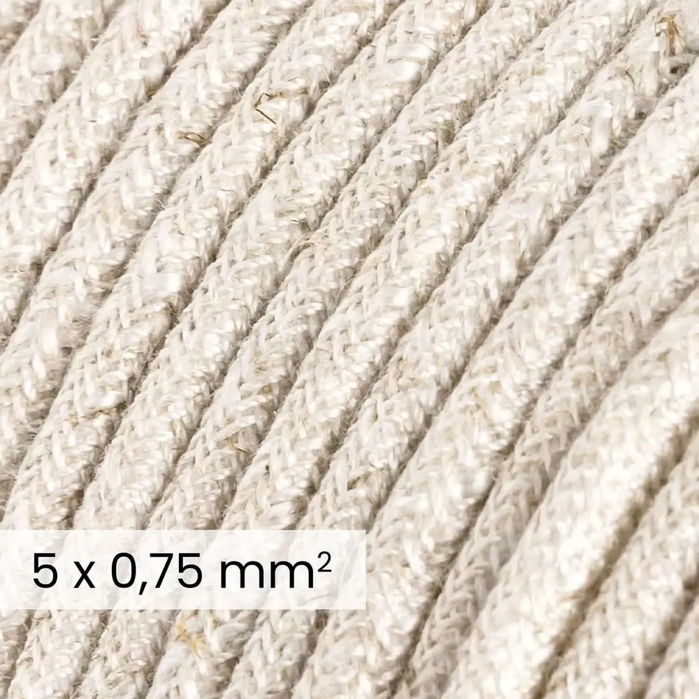 Câble électrique textile DALI 5x0,75 mm² lin naturel blanc - Fil pour éclairage design RN01