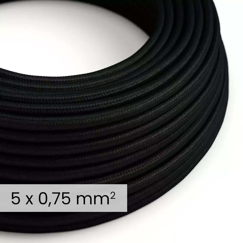 Câble électrique textile DALI 5x0,75 mm² noir charbon – Fil rond flexible pour éclairage RM04