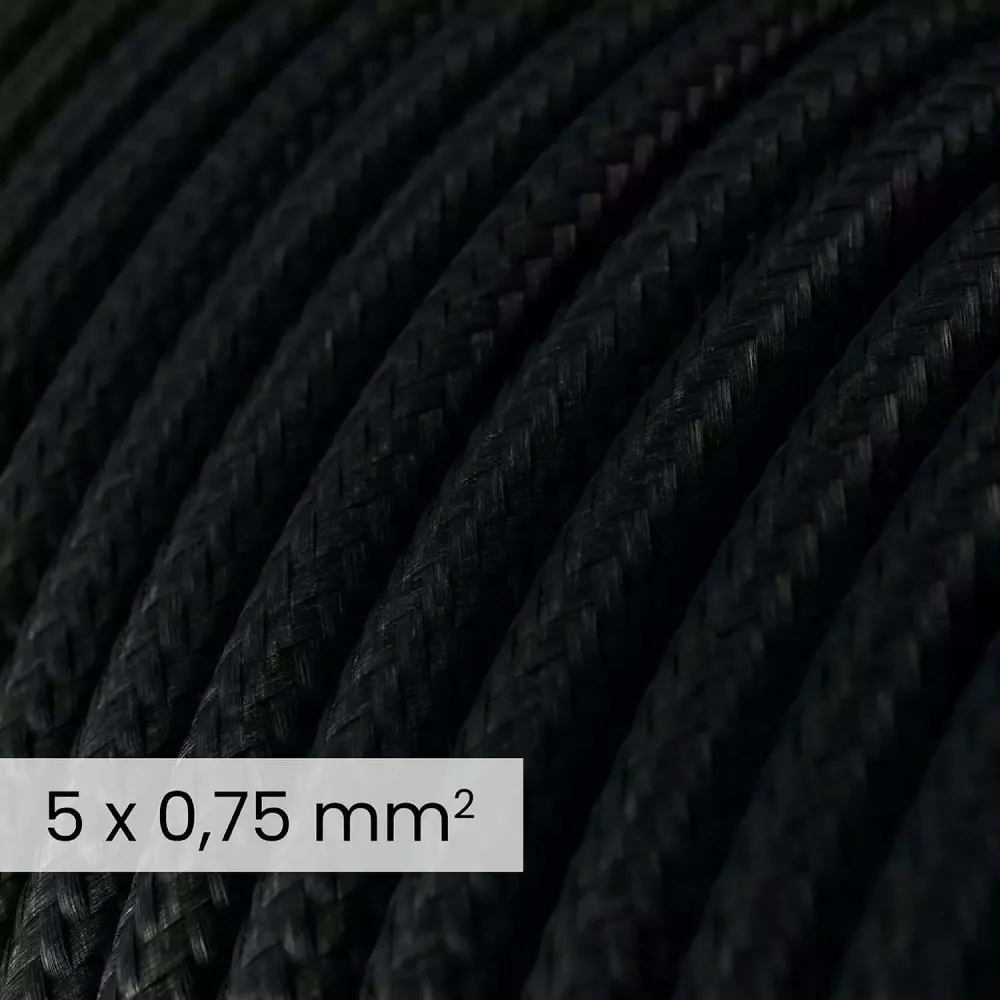 Câble électrique textile DALI 5x0,75 mm² noir charbon – Fil rond flexible pour éclairage RM04