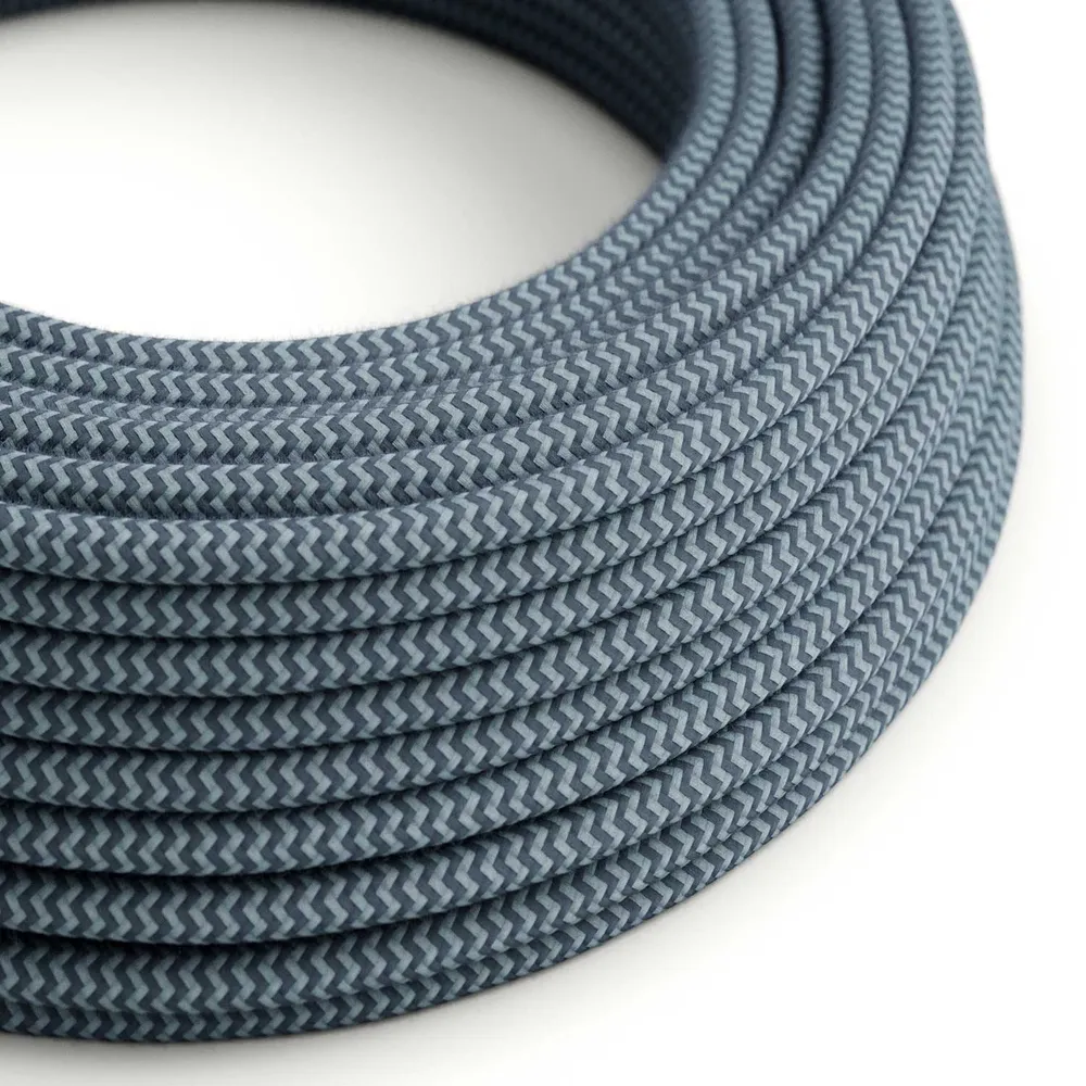 Câble recouvert de tissu - Chevron Coton Bleu RZ25 - Homologué UL
