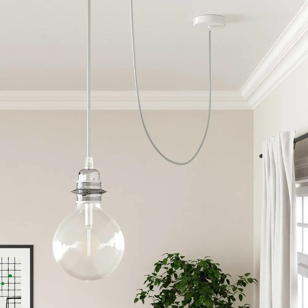 Câble recouvert de tissu - Rayonne Argent RM02 - Certifié UL