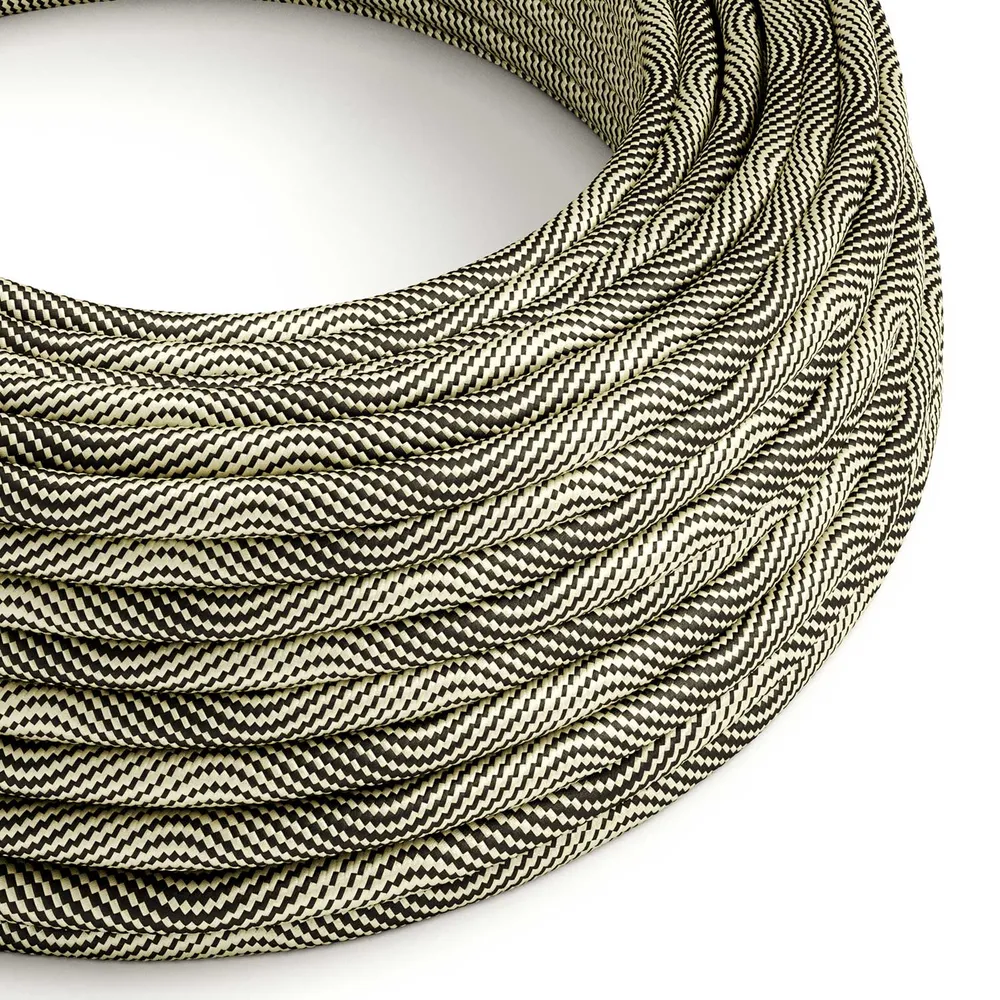 Câble rond électrique Vertigo HD recouvert de tissu noir optique et or ERM65