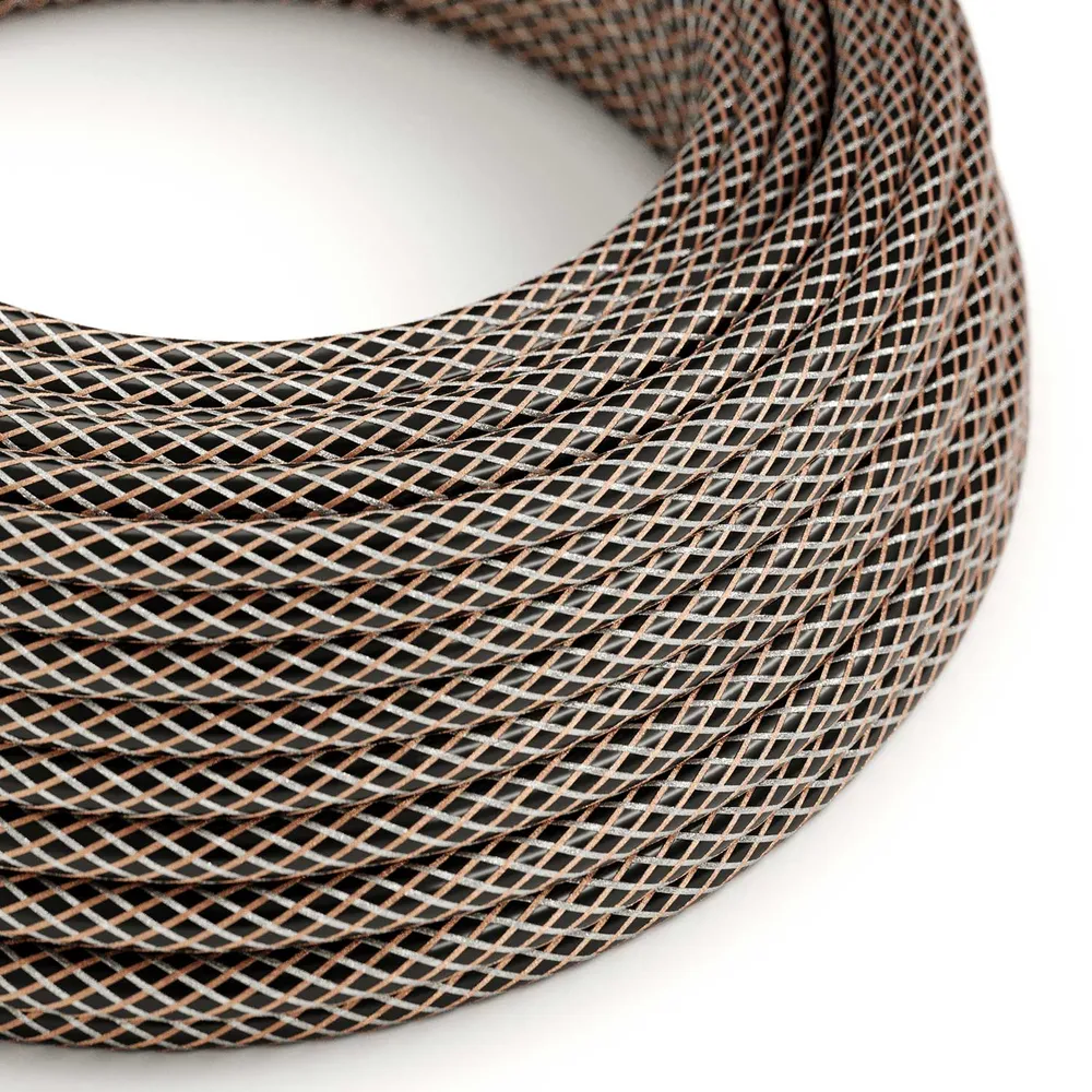 Câble rond recouvert tissu Pied-de-poule Cuivre - RR03