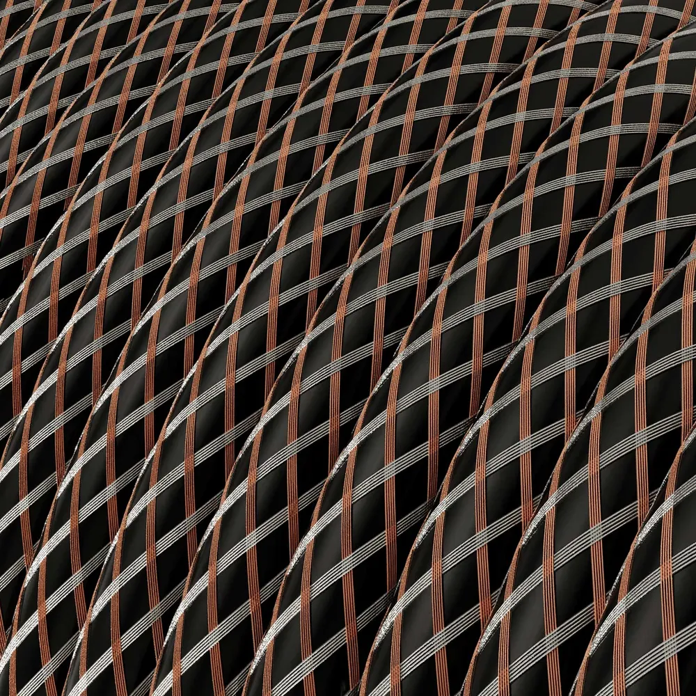Câble rond recouvert tissu Pied-de-poule Cuivre - RR03