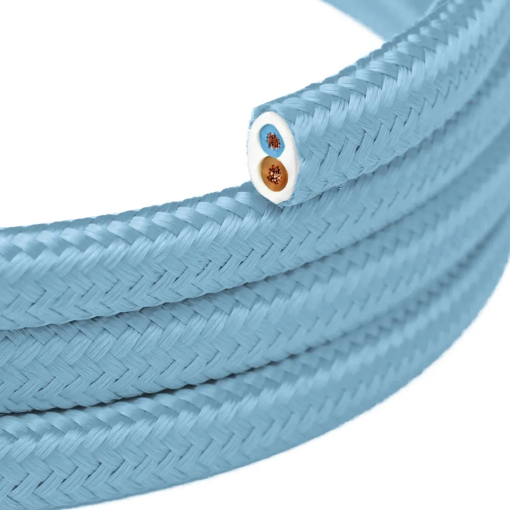 Câble textile plat Bleu Bébé - PM17