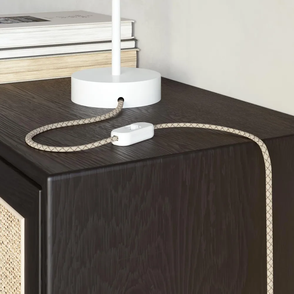 Câble textile plat Lin Écorce et Beige Losange - PD63