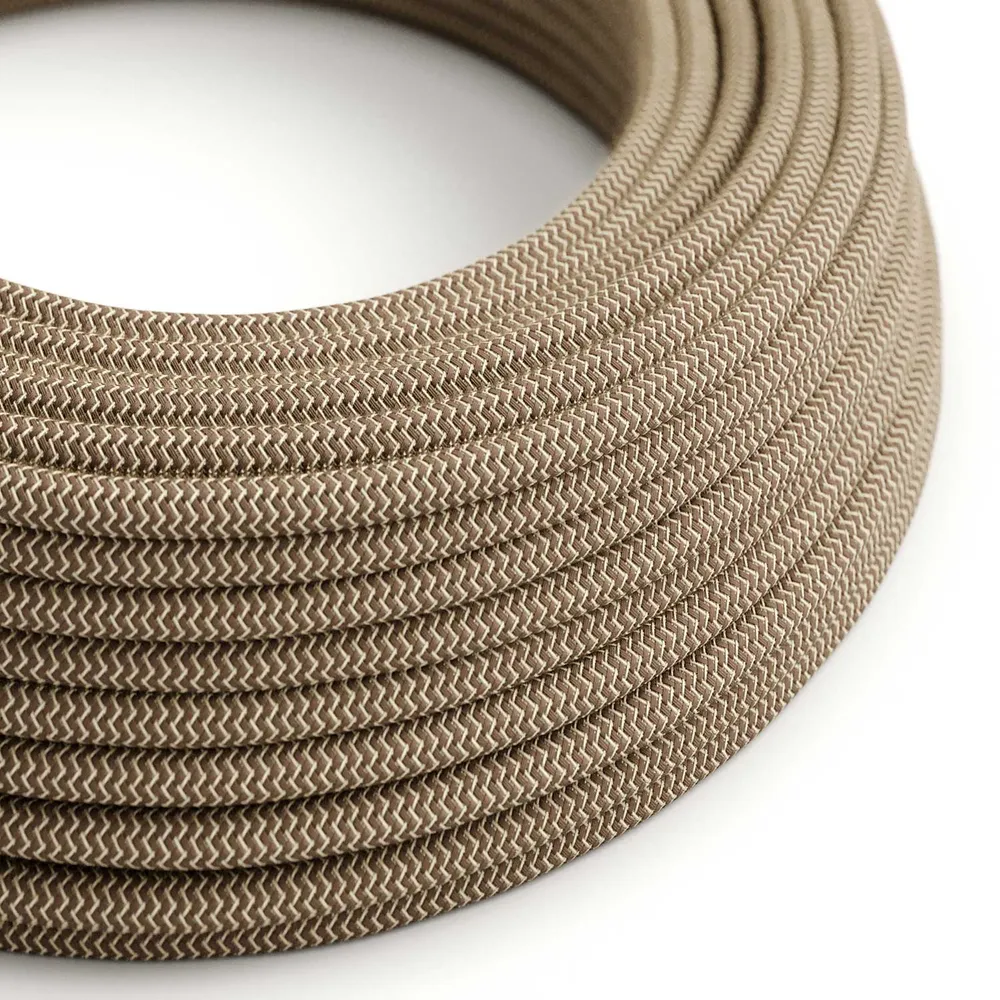 Câble textile tissé - Lin naturel et marron Chevron RD73 - Certifié UL