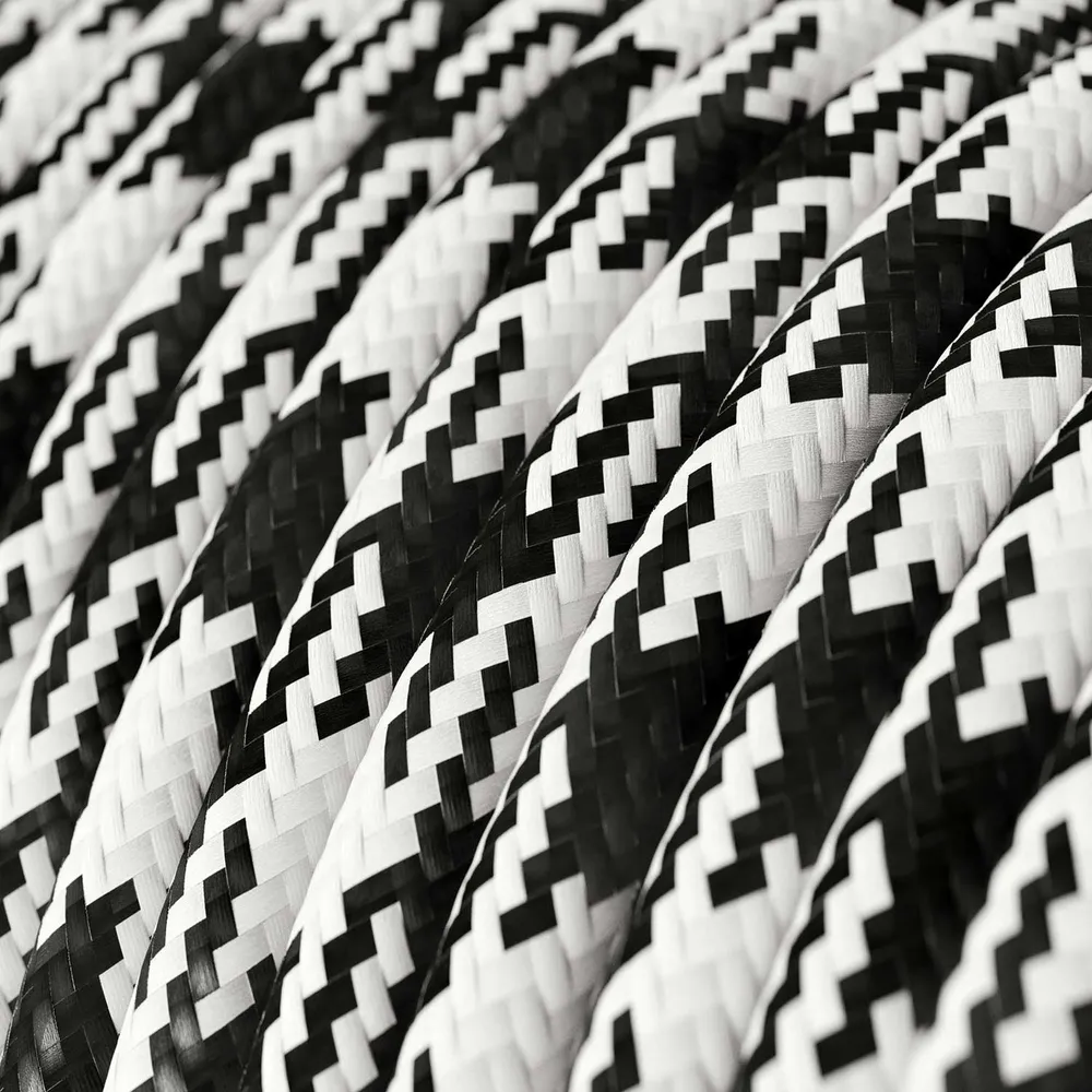 Câble tissu gainé - Pied-de-poule Noir & Blanc RP04 - Certifié UL