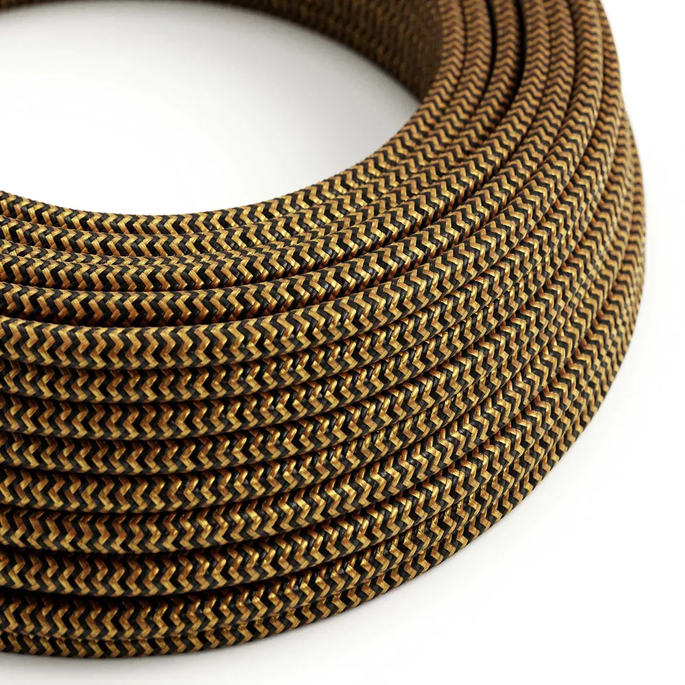 Câble tissu torsadé - Rayonne Or & Noir Chevron RZ24 - Certifié UL