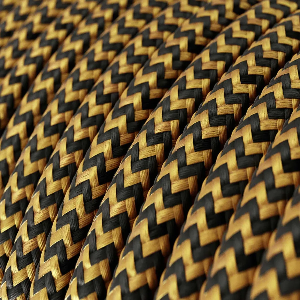 Câble tissu torsadé - Rayonne Or & Noir Chevron RZ24 - Certifié UL