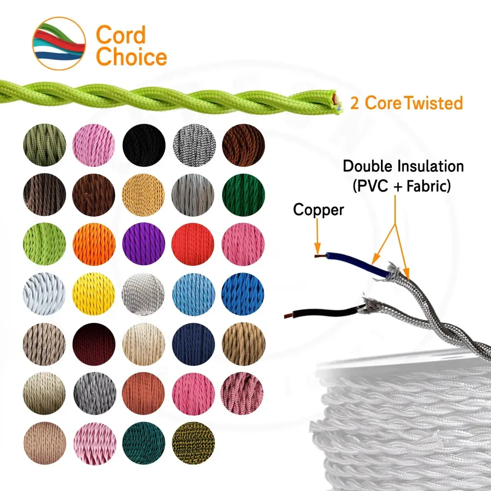 Câble tressé italien torsadé 5M 2 cœurs, tissu électrique lampe câble fil cordon -4784