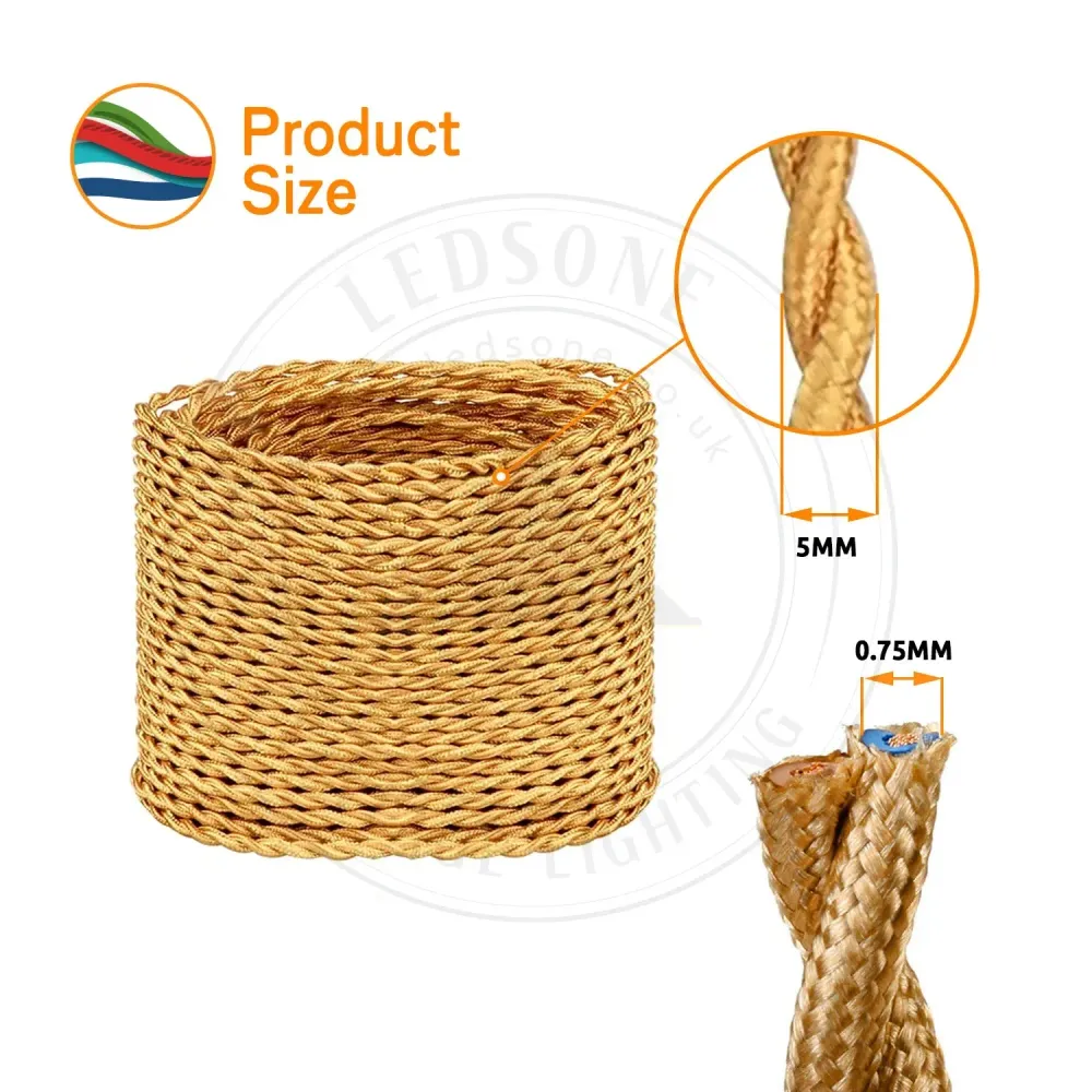 Câble tressé italien torsadé 5M 2 cœurs, tissu électrique lampe câble fil cordon -4784