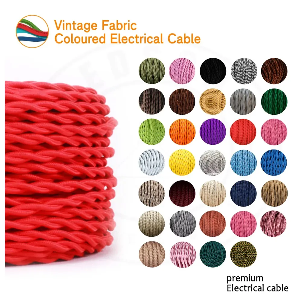 Câble tressé italien torsadé 5M 2 cœurs, tissu électrique lampe câble fil cordon -4784