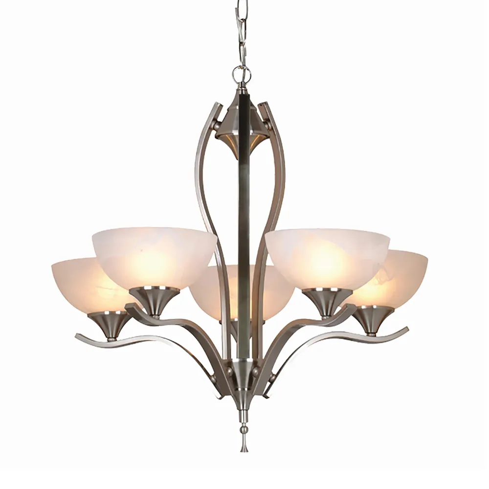 Chandelier Bisbee, 5 lumières, verre et chrome