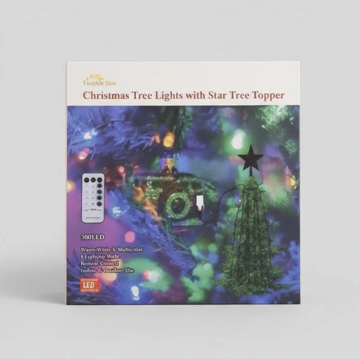Christmas Tree Lights Star Tree Topper – 300 LED Remote Control