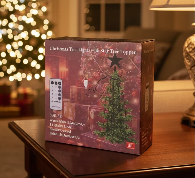 Christmas Tree Lights Star Tree Topper – 300 LED Remote Control