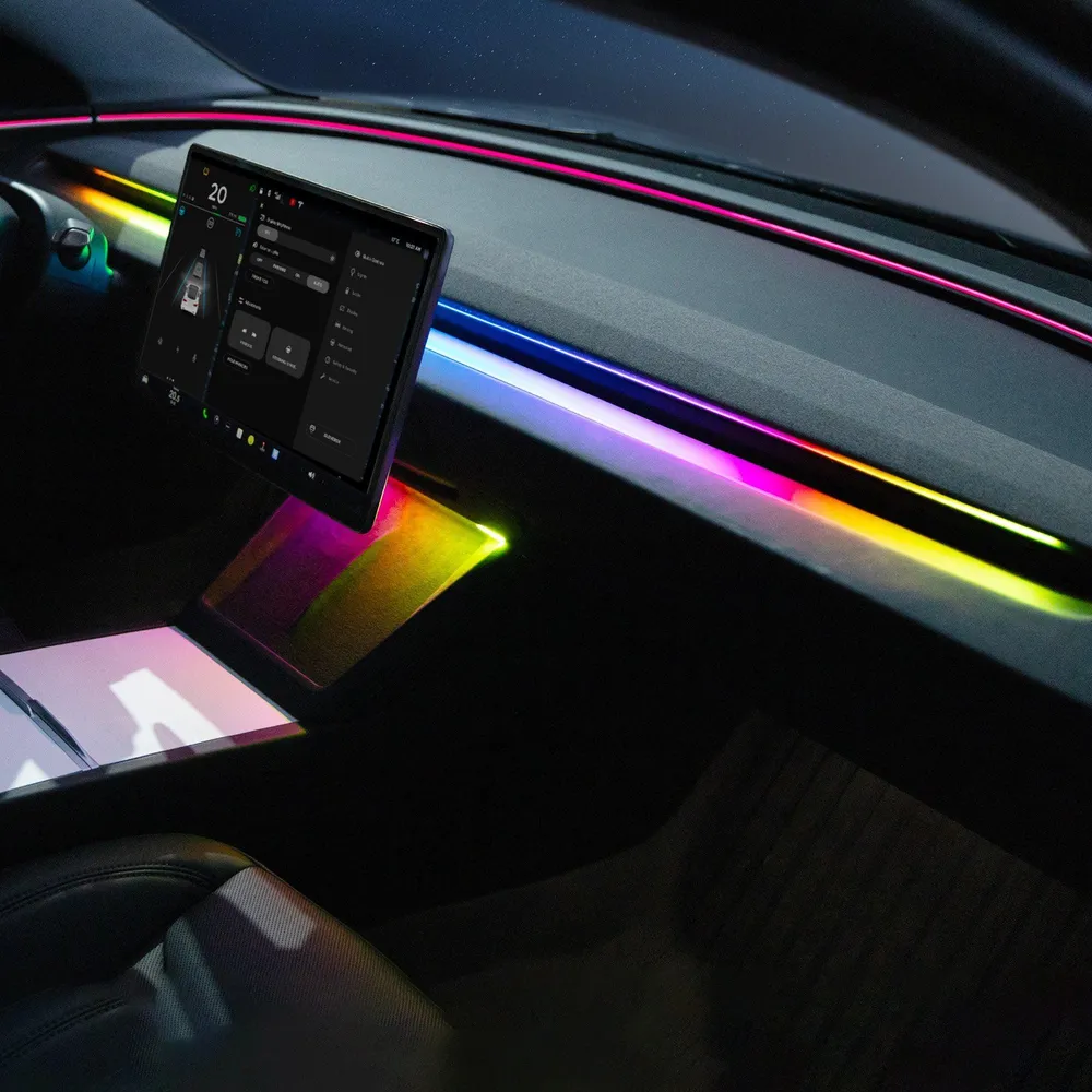 Éclairage d'ambiance LED intérieur avec contrôle par application pour Tesla 2024+ Model 3 Highland–Tableau de bord et cadr...