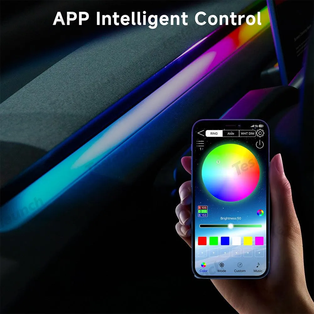 Éclairage d'ambiance LED intérieur avec contrôle par application pour Tesla 2024+ Model 3 Highland–Tableau de bord et cadr...