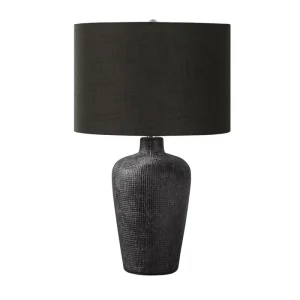 ÉCLAIRAGE - LAMPE DE TABLE 24"H CÉRAMIQUE NOIRE / ABAT-JOUR NOIR