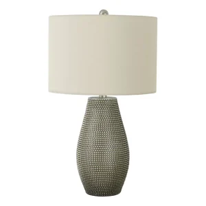 ÉCLAIRAGE - LAMPE DE TABLE 24"H RÉSINE GRIS / ABAT-JOUR IVOIRE