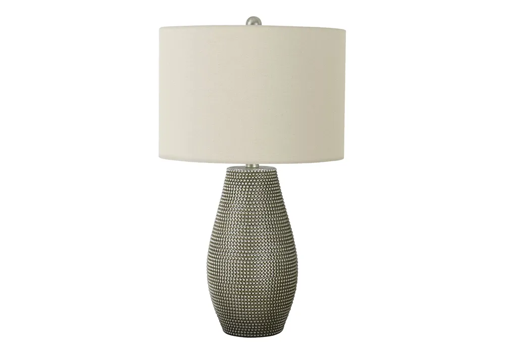 ÉCLAIRAGE - LAMPE DE TABLE 24"H RÉSINE GRIS / ABAT-JOUR IVOIRE