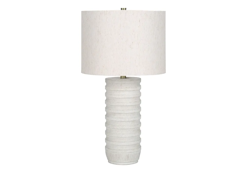 ÉCLAIRAGE - LAMPE DE TABLE 28"H RÉSINE CRÈME / ABAT-JOUR IVOIRE