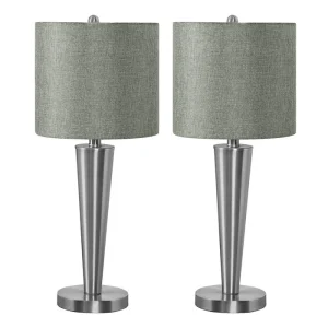 ÉCLAIRAGE - LAMPE DE TABLE 2PCS/24"H MÉTAL NICKEL / GRIS / USB