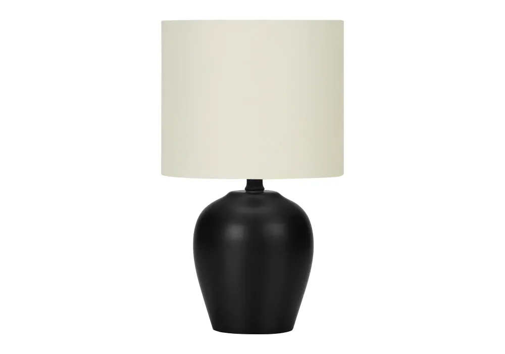 ÉCLAIRAGE - LAMPE DE TABLE 17" H CÉRAMIQUE NOIRE / ABAT-JOUR IVOIRE