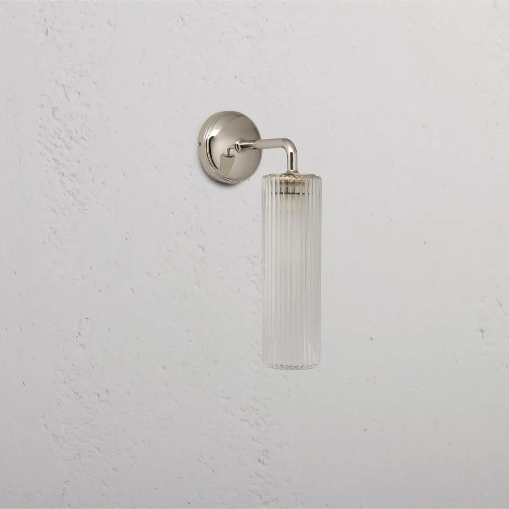 Claremont Petite Applique Murale Verre Cannelé - Nickel Poli