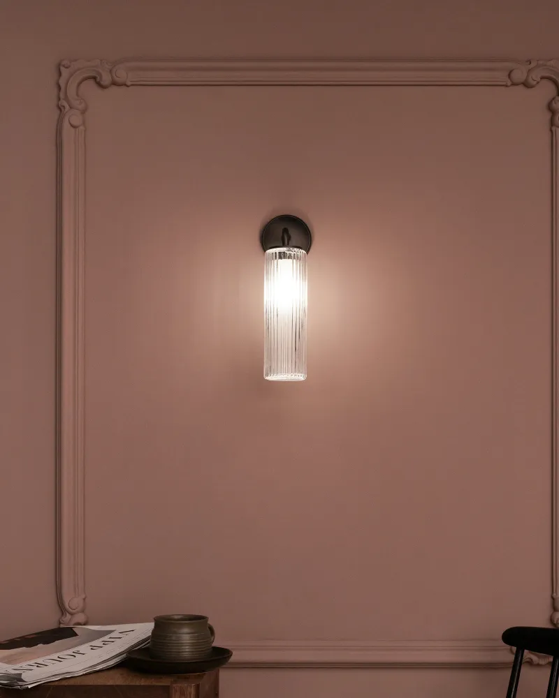 Claremont Petite Applique Murale Verre Cannelé - Bronze