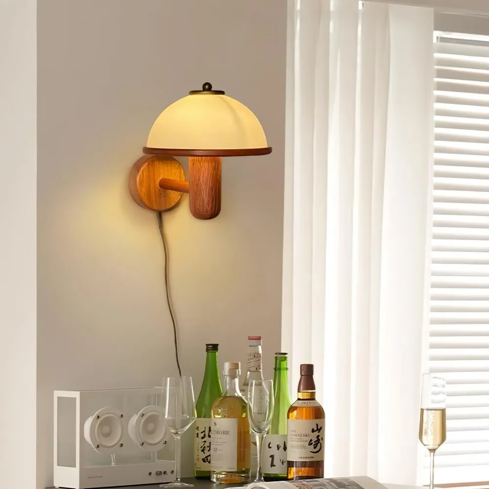 Éclat Naturel – Applique murale en bois champignon élégante