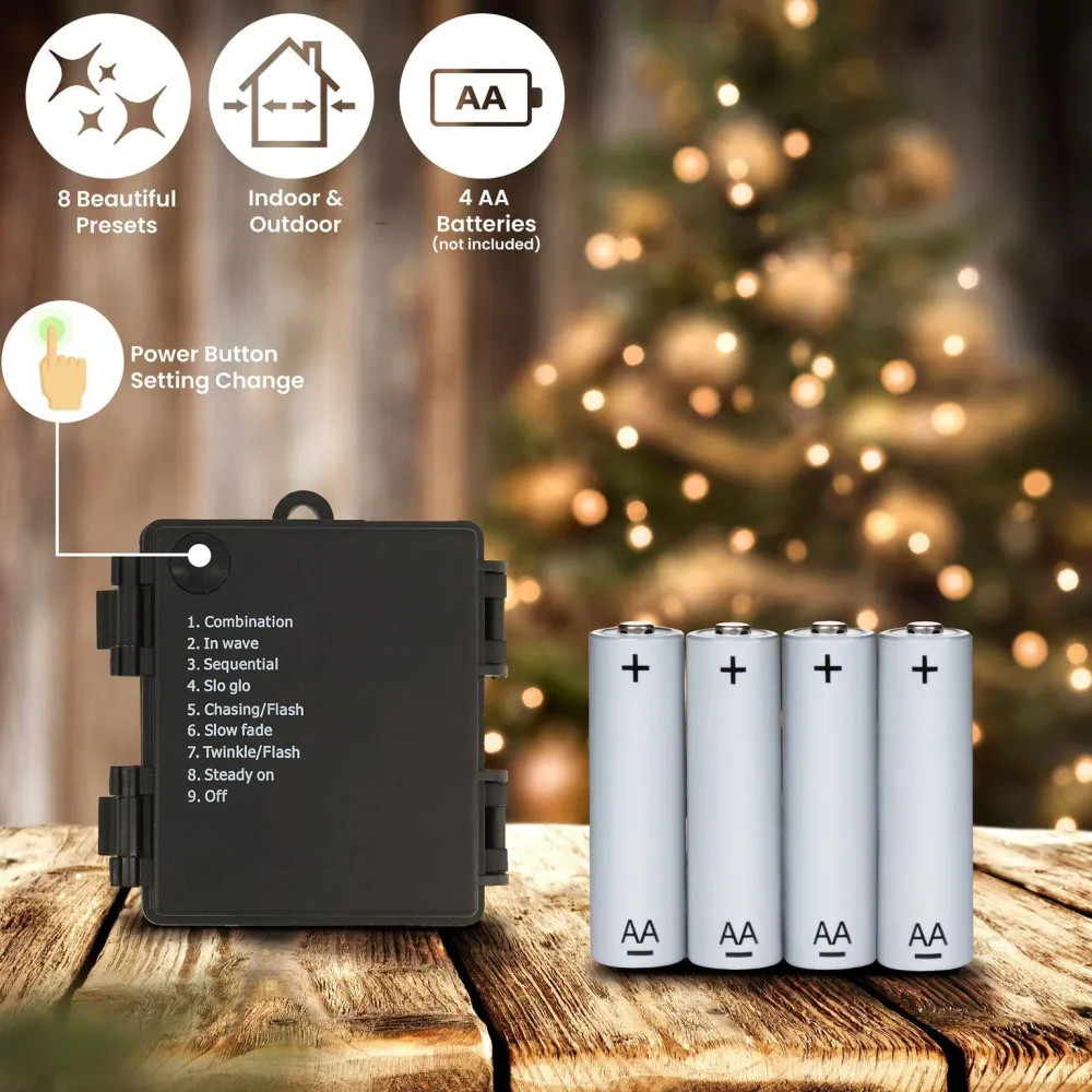 Ampoules LED baies à piles, 8 fonctions (100 lumières) - Blanc chaud Clearance