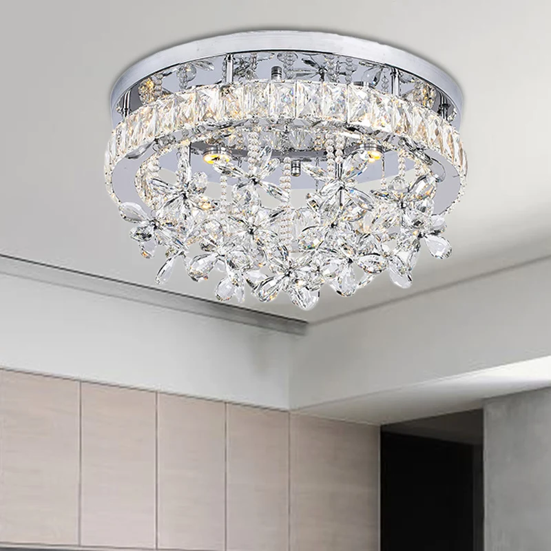 8 "/12"/18 "Dia cristal plafond encastré anneau contemporain Chrome LED plafonnier Clearhalo