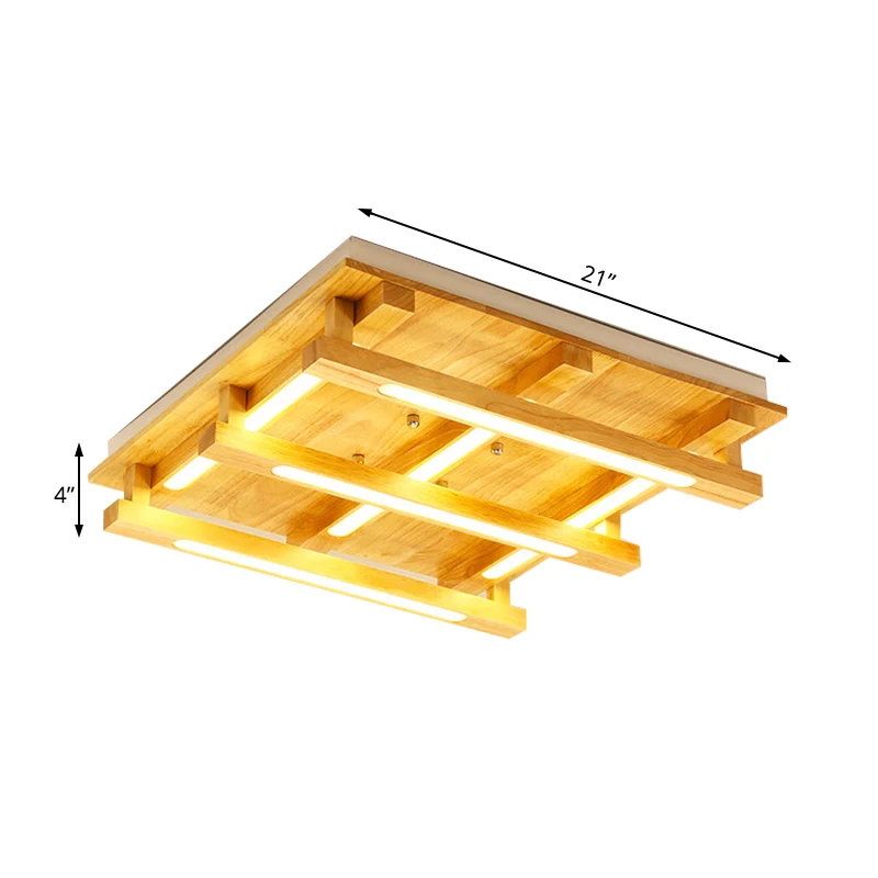 1/4/9 lumières salon encastré avec abat-jour carré en bois moderniste marron Led plafonnier en blanc/lumière chaude Clearhalo