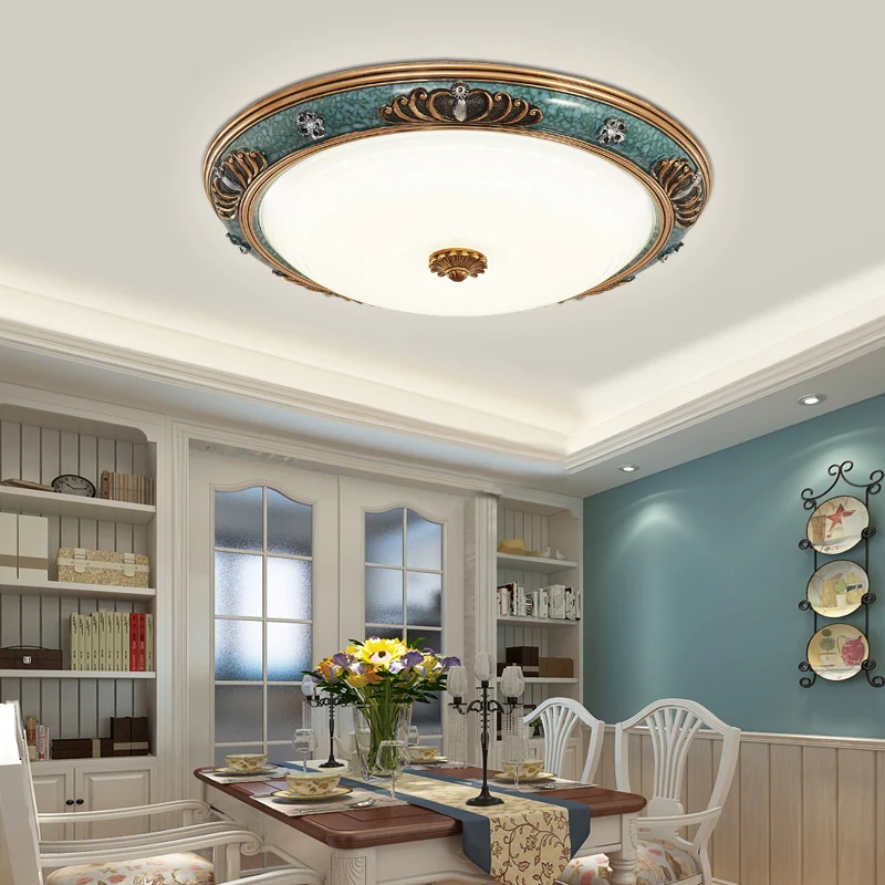 16"/19,5"/13,5" de large LED luminaire encastré en verre laiteux traditionnel couronne verte éclairage de plafond de salon...