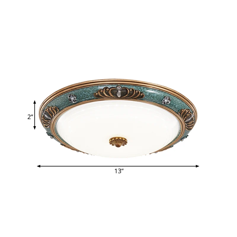 16"/19,5"/13,5" de large LED luminaire encastré en verre laiteux traditionnel couronne verte éclairage de plafond de salon...