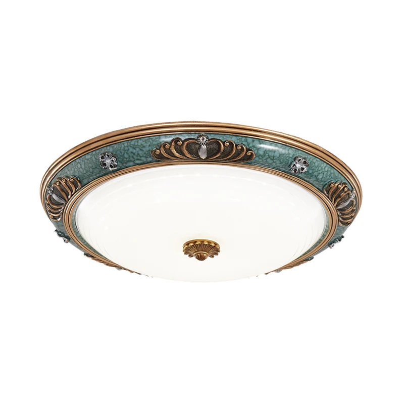 16"/19,5"/13,5" de large LED luminaire encastré en verre laiteux traditionnel couronne verte éclairage de plafond de salon...