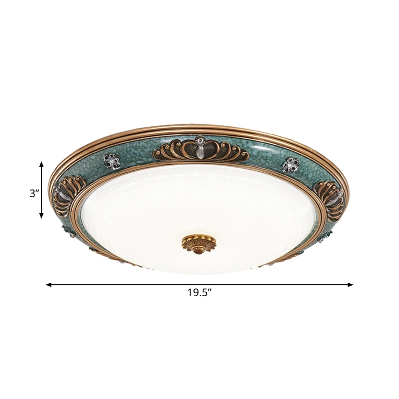 16"/19,5"/13,5" de large LED luminaire encastré en verre laiteux traditionnel couronne verte éclairage de plafond de salon...