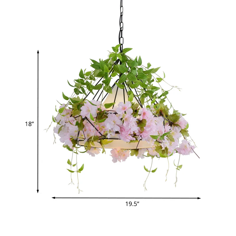 16,5"/19,5" W Suspension en forme de cage de diamant noir Vintage en fer à 1 lumière pour restaurant à fleurs avec abat-jo...
