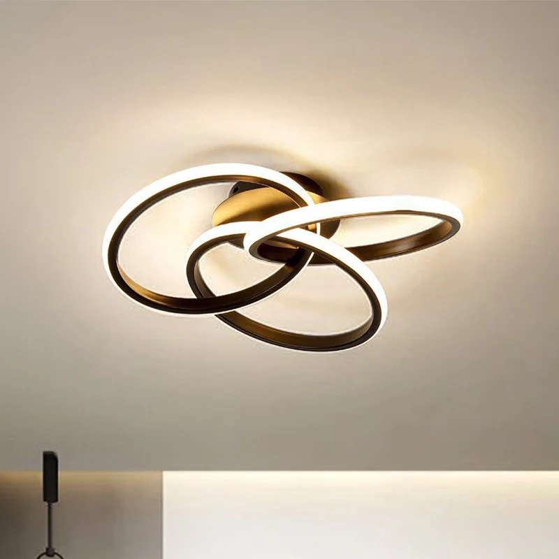 16,5"/20,5" W Semi-encastré à 3 anneaux de style nordique, LED noir/or métallique, éclairage proche du plafond, lumière ch...