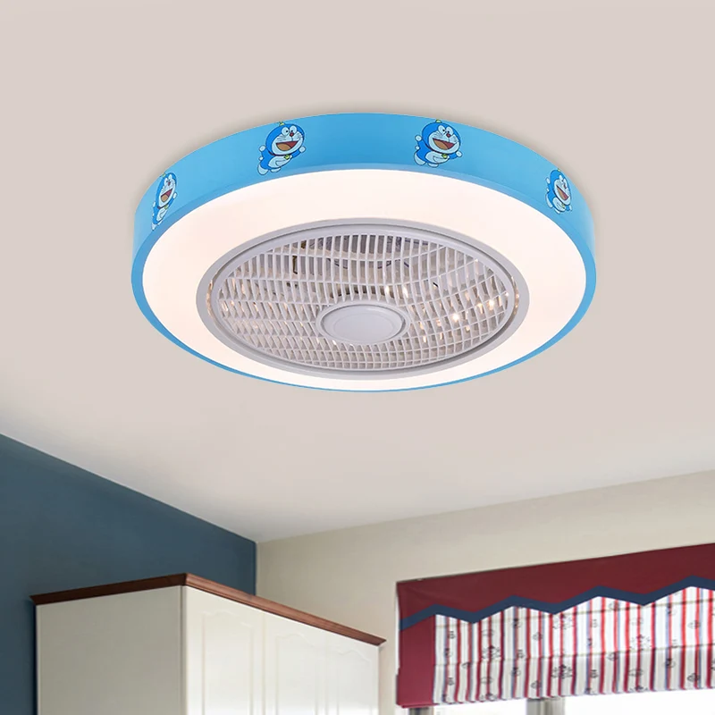 19,5 "de large acrylique circulaire semi-encastré éclairage enfants salon LED suspendu ventilateur de plafond lampe en bla...