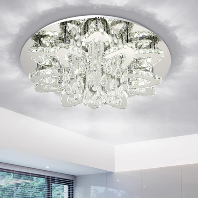 19,5"/23,5" W LED Plafonnier en Cristal Moderne Chrome Blossom Salon Près du Plafond avec Télécommande Gradation en Contin...