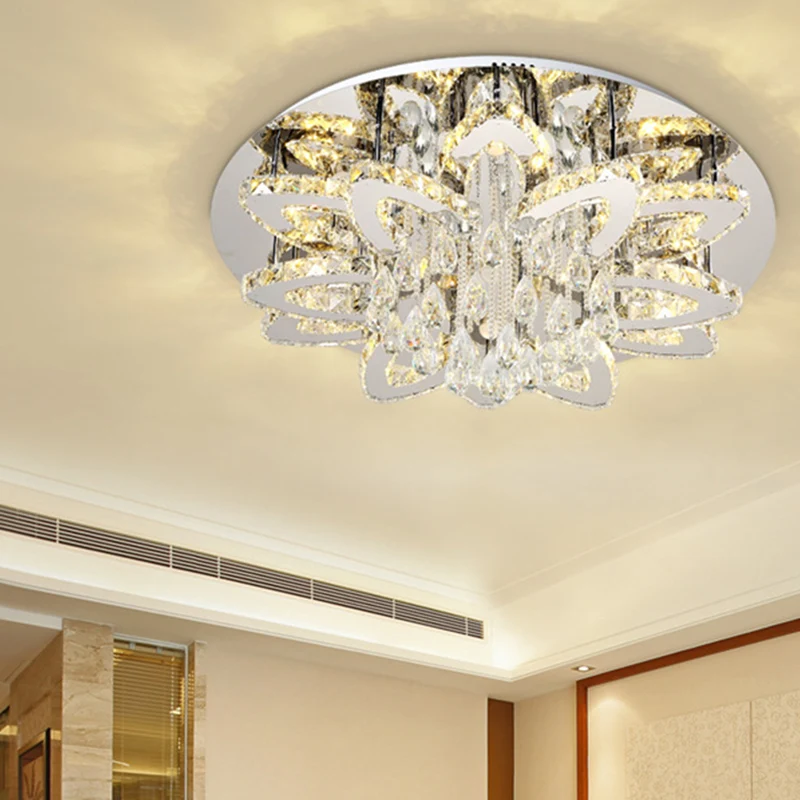19,5"/23,5" W LED Plafonnier en Cristal Moderne Chrome Blossom Salon Près du Plafond avec Télécommande Gradation en Contin...